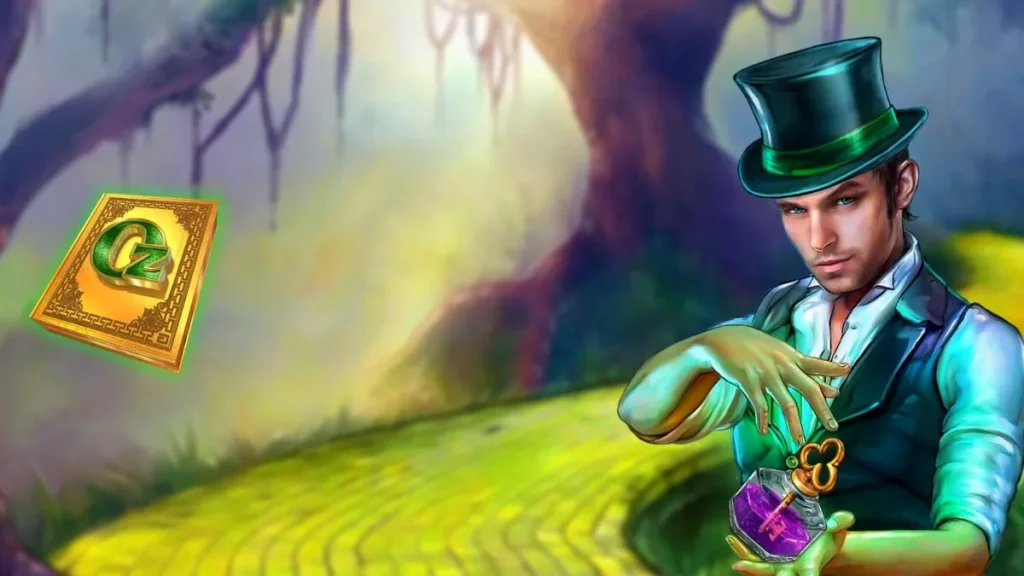 Tampilan visual slot Book of Oz Magic 5 Power Combo dengan latar belakang negeri ajaib