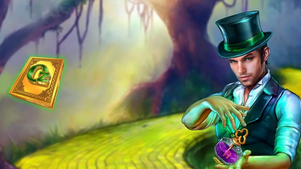 Tampilan visual slot Book of Oz Magic 5 Power Combo dengan latar belakang negeri ajaib