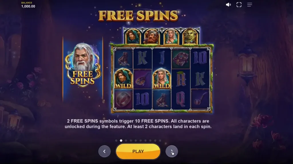 Tampilan visual slot bertema fantasi Land of Riches dengan karakter Dwarf dan Elf